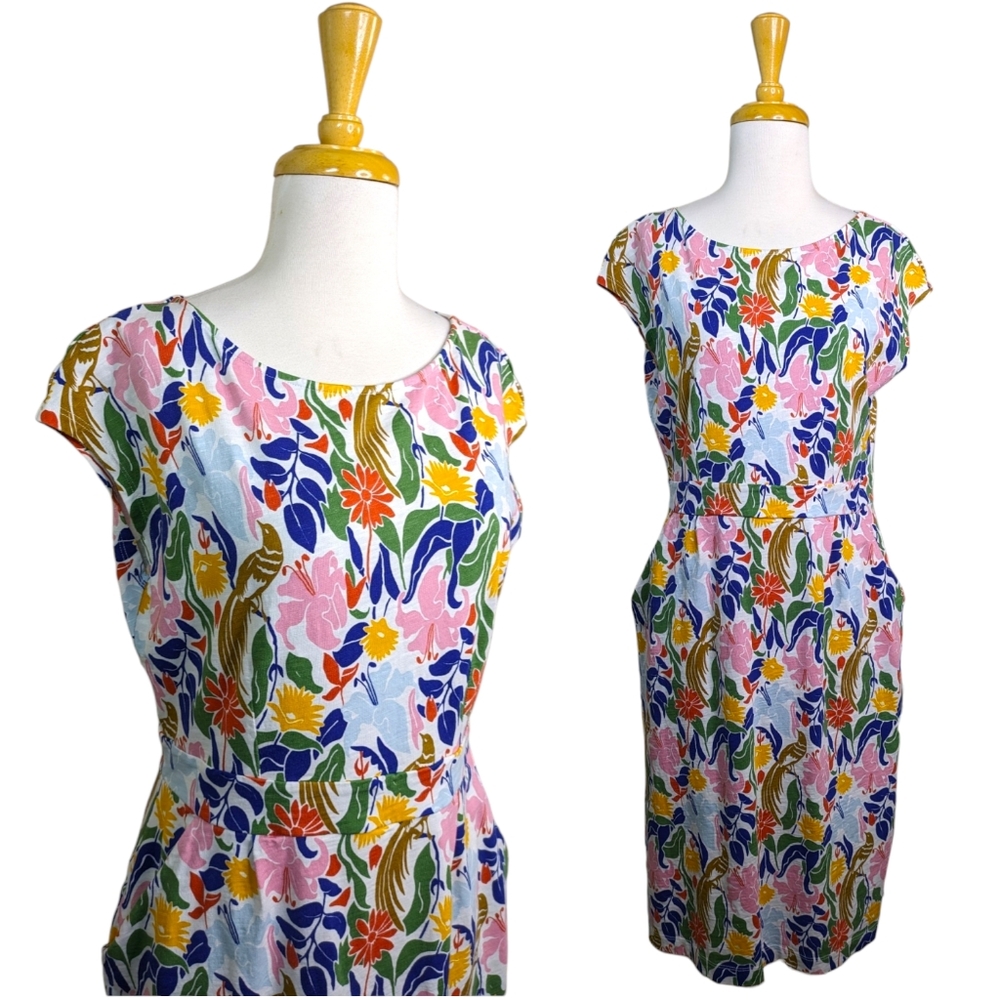 Boden Floral Print Sheath Dress in Pink, Blue, Green, Yellow